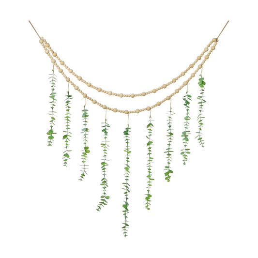 Hanging Eucalyptus Boho Wall Decor Large Boho Bedroom Wall Hanging Wooden Bead Garland / Natural