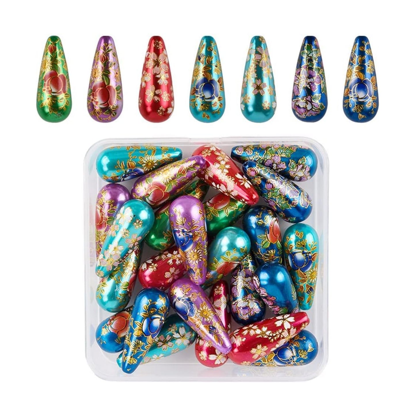 Tonbotama Sakura Beads Part Attached Cherry Blossom Pattern Beads / 13 x 33 / Mm / Mixed Color