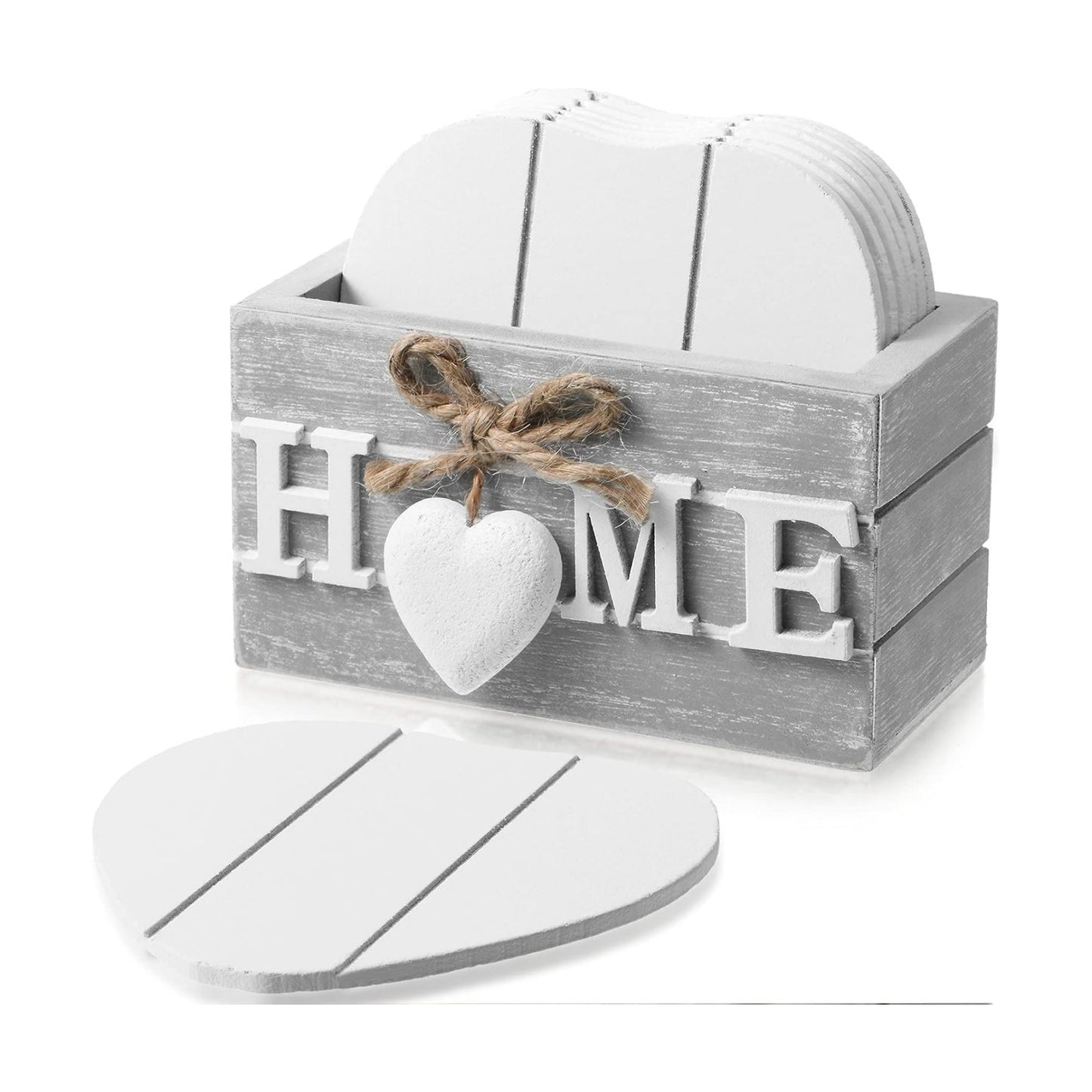Wooden Heart Coasters House Warming Gifts New White Elephant Gifts / Home / Gray / Set of 6