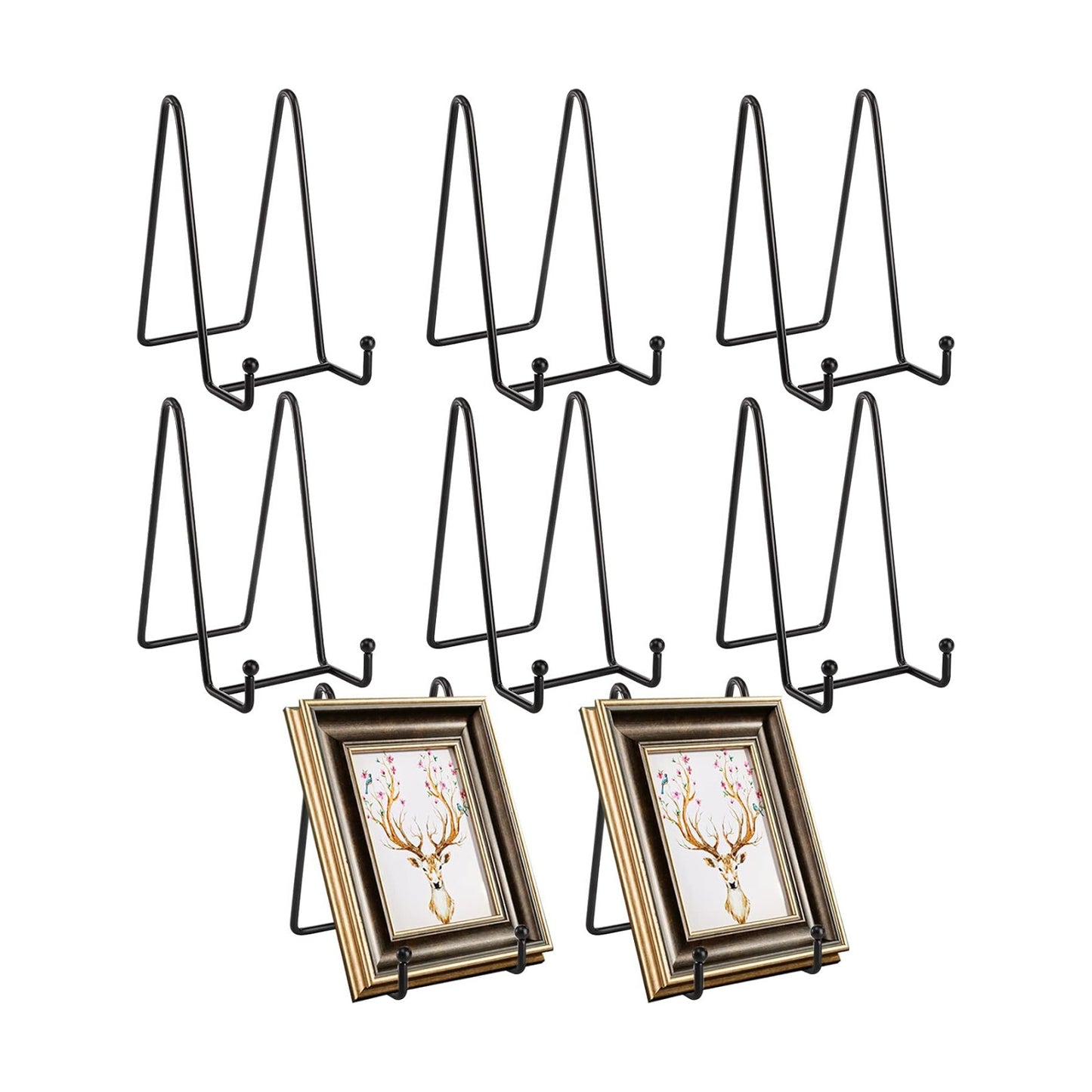 Metal Easel Plate Display Photo Holder Stand / Black / 6 Inch / Set of 8
