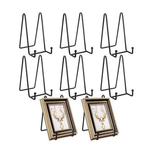 Metal Easel Plate Display Photo Holder Stand / Black / 6 Inch / Set of 8
