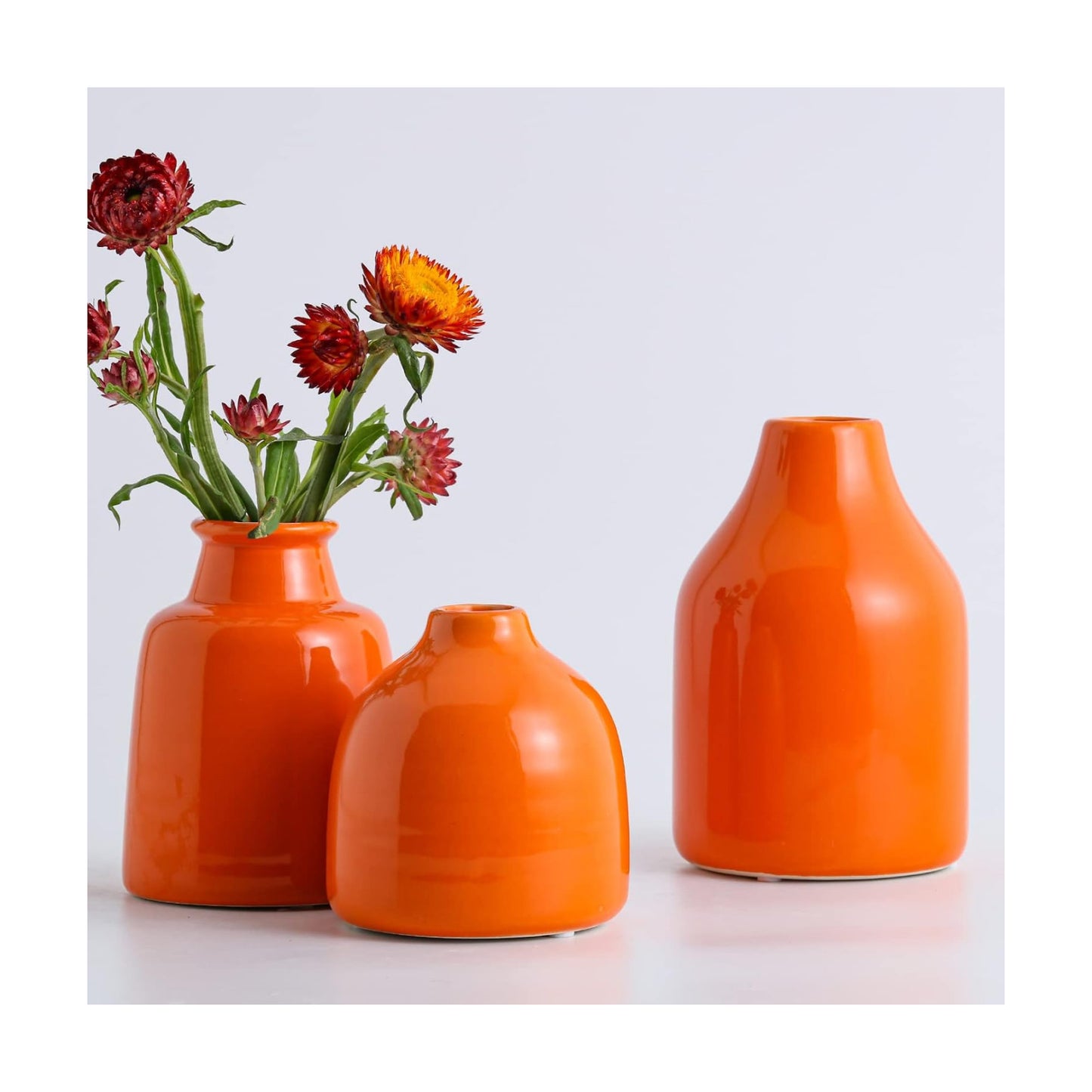 Small Vase for Modern Home Decor / 3 Vase Set- Orange / Set of 3