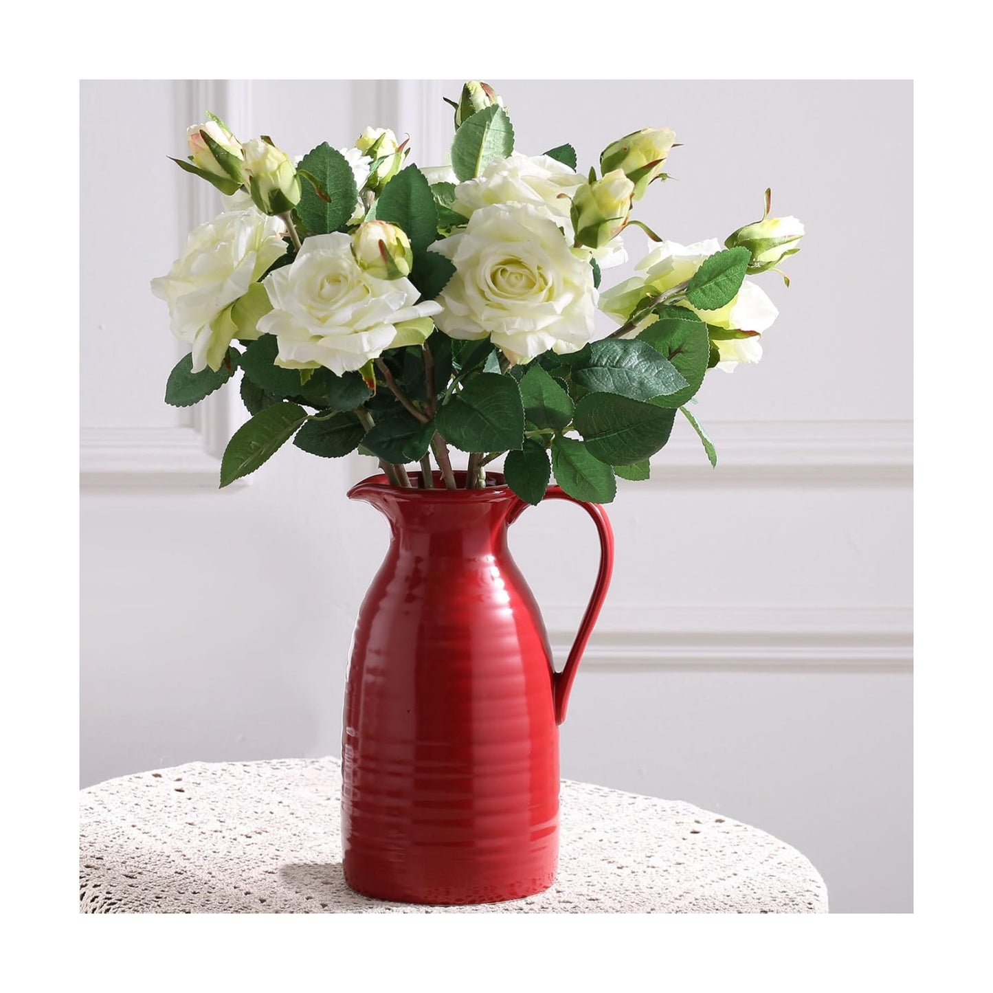 Farmhouse Pitcher Vase for Flowers- Ceramic Pitcher Vase Red Decorative Pitcher / Red - Pitcher Vase