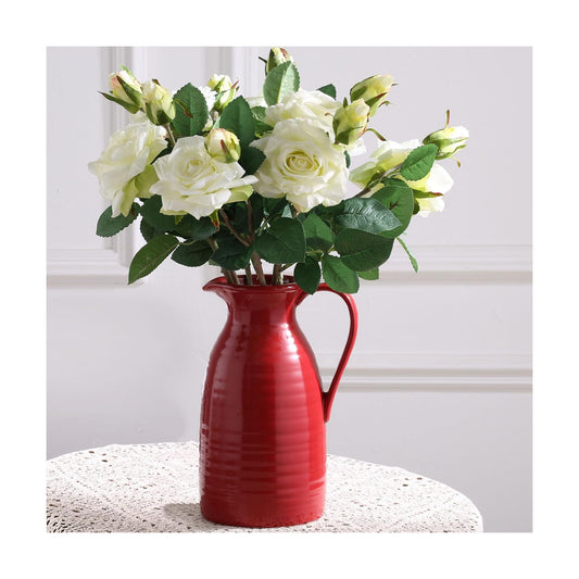 Farmhouse Pitcher Vase for Flowers- Ceramic Pitcher Vase Red Decorative Pitcher / Red - Pitcher Vase