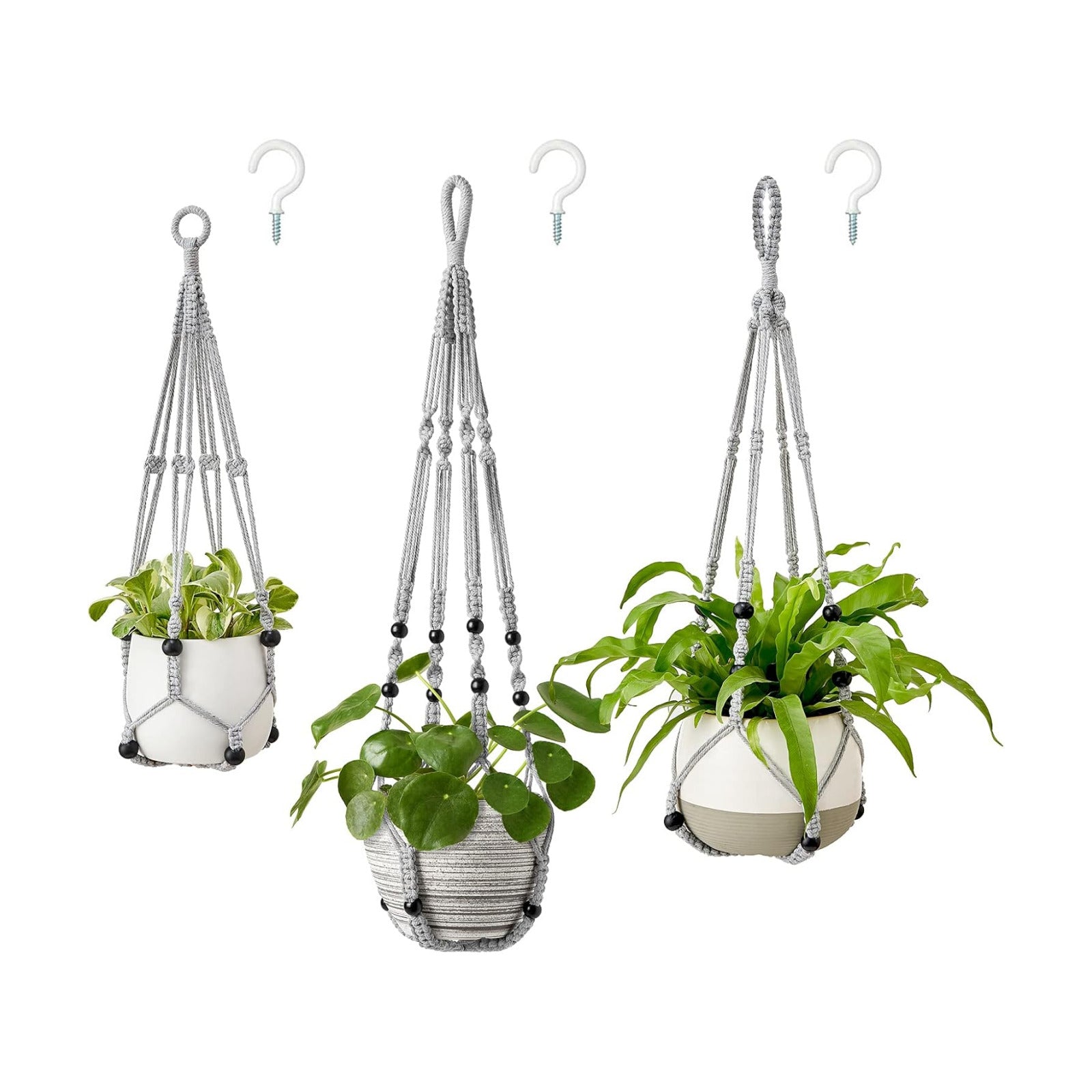Macrame Plant Hangers Indoor Different Size Hanging Planter Basket Flower / Medium / Gray / Set of 3