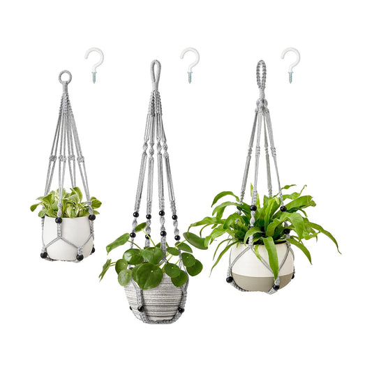 Macrame Plant Hangers Indoor Different Size Hanging Planter Basket Flower / Medium / Gray / Set of 3