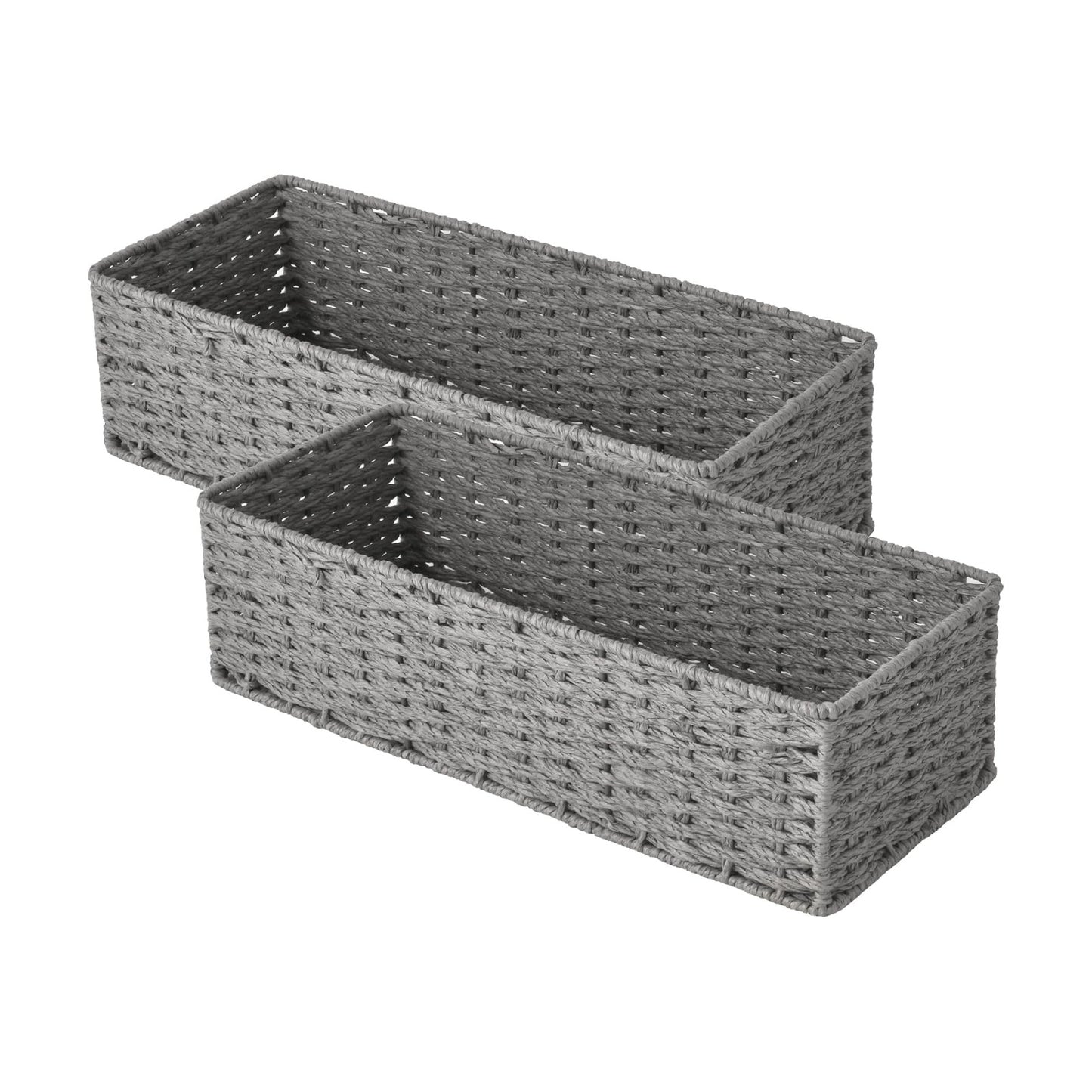 Wicker Basket / Round Paper Rope Toilet Tank Topper Basket / Gray / Set of 2