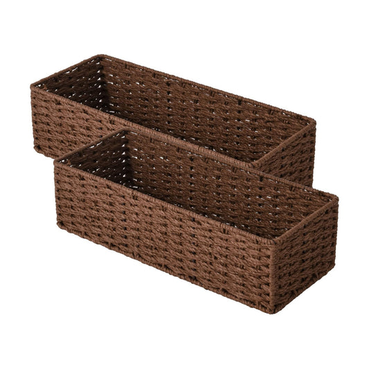 Wicker Basket / Round Paper Rope Toilet Tank Topper Basket / Brown / Set of 2