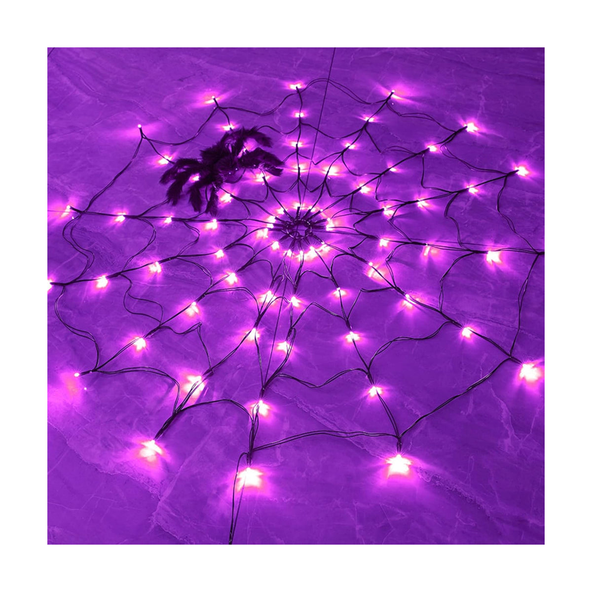 FUNPENY Halloween 80 LED Spider Web Lights with Spider, Battery Powered 8 Modes Light up Cobweb Halloween Decorations for Indoor Ourdoor Garden Yard Home Patio (Purple)