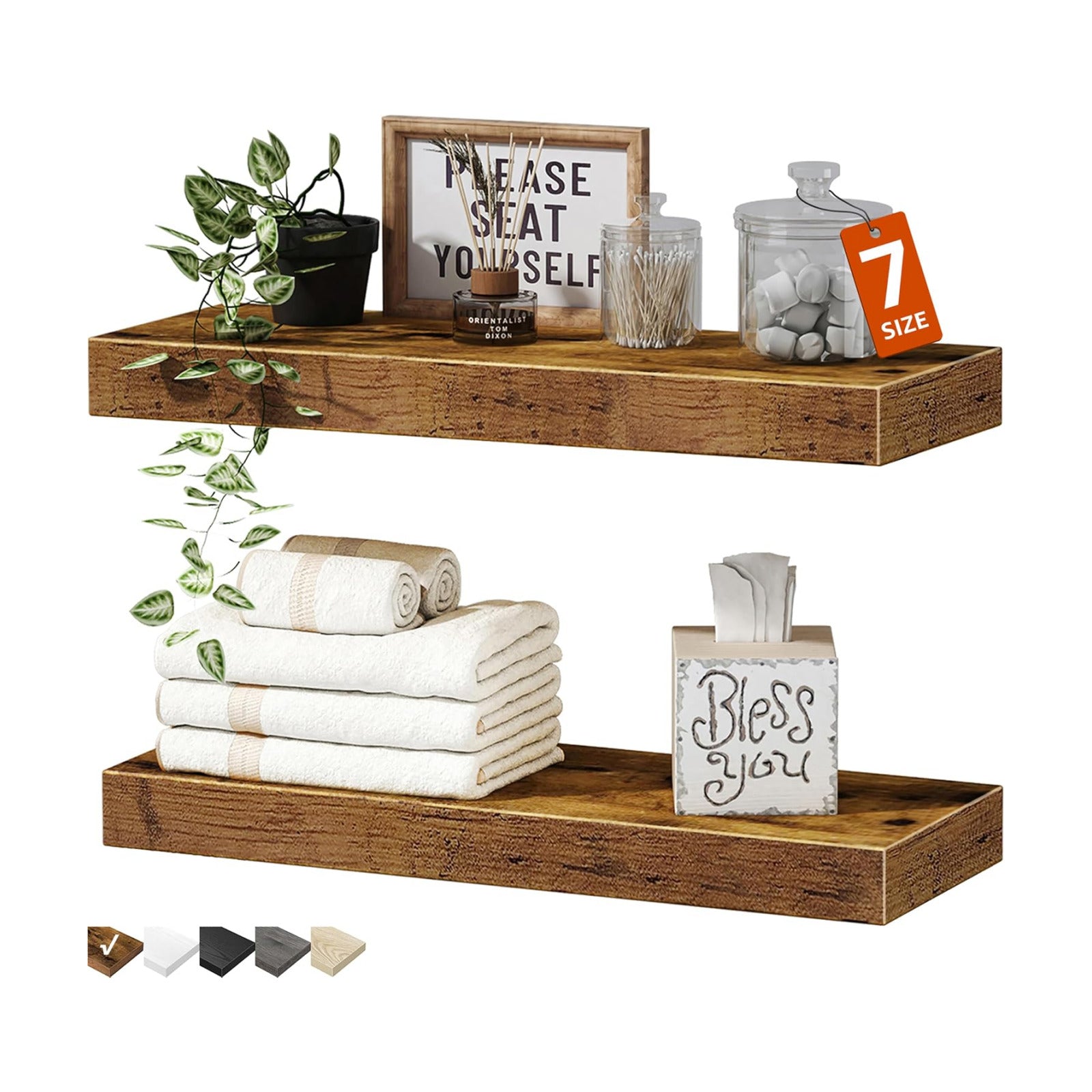 QEEIG Bathroom Floating Shelves for Wall (Brown, Set of 2, 15.7")