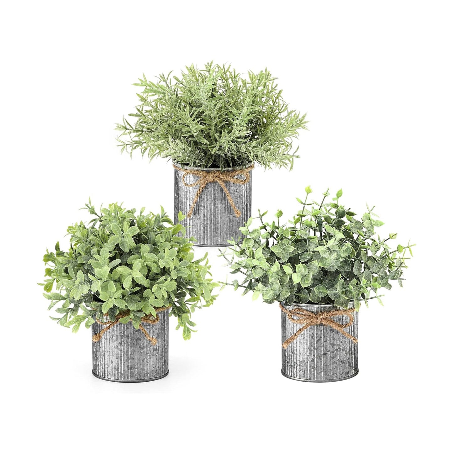 Small Fake Plants in Farmhouse Galvanized Metal Pots Potted Artificial / Grey / 3 Inch / Set of 3