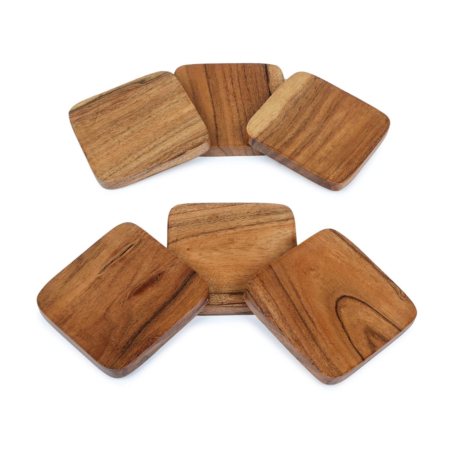 Acacia Wood Handcrafted Square Coasters / Set of 6