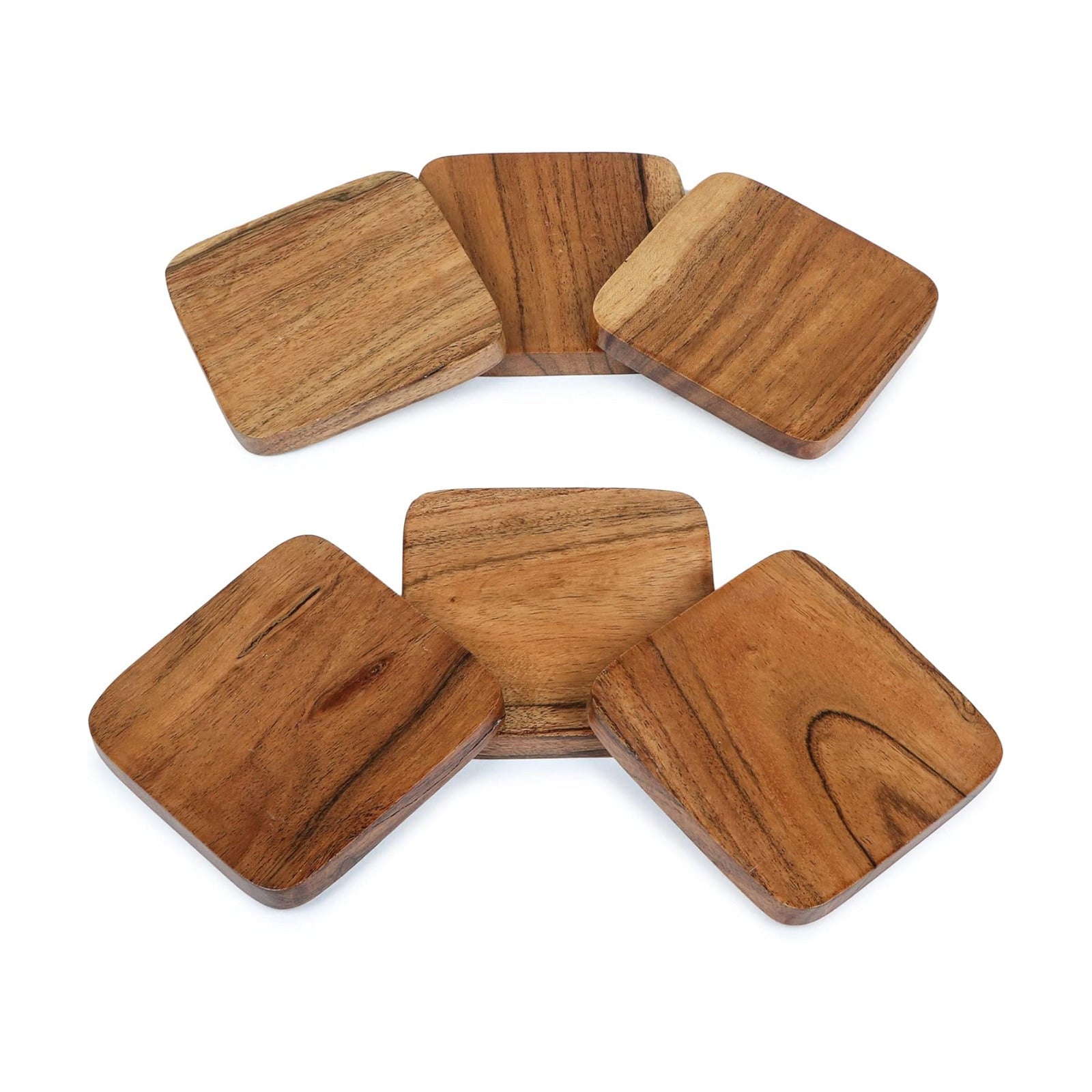 Acacia Wood Handcrafted Square Coasters / Set of 6
