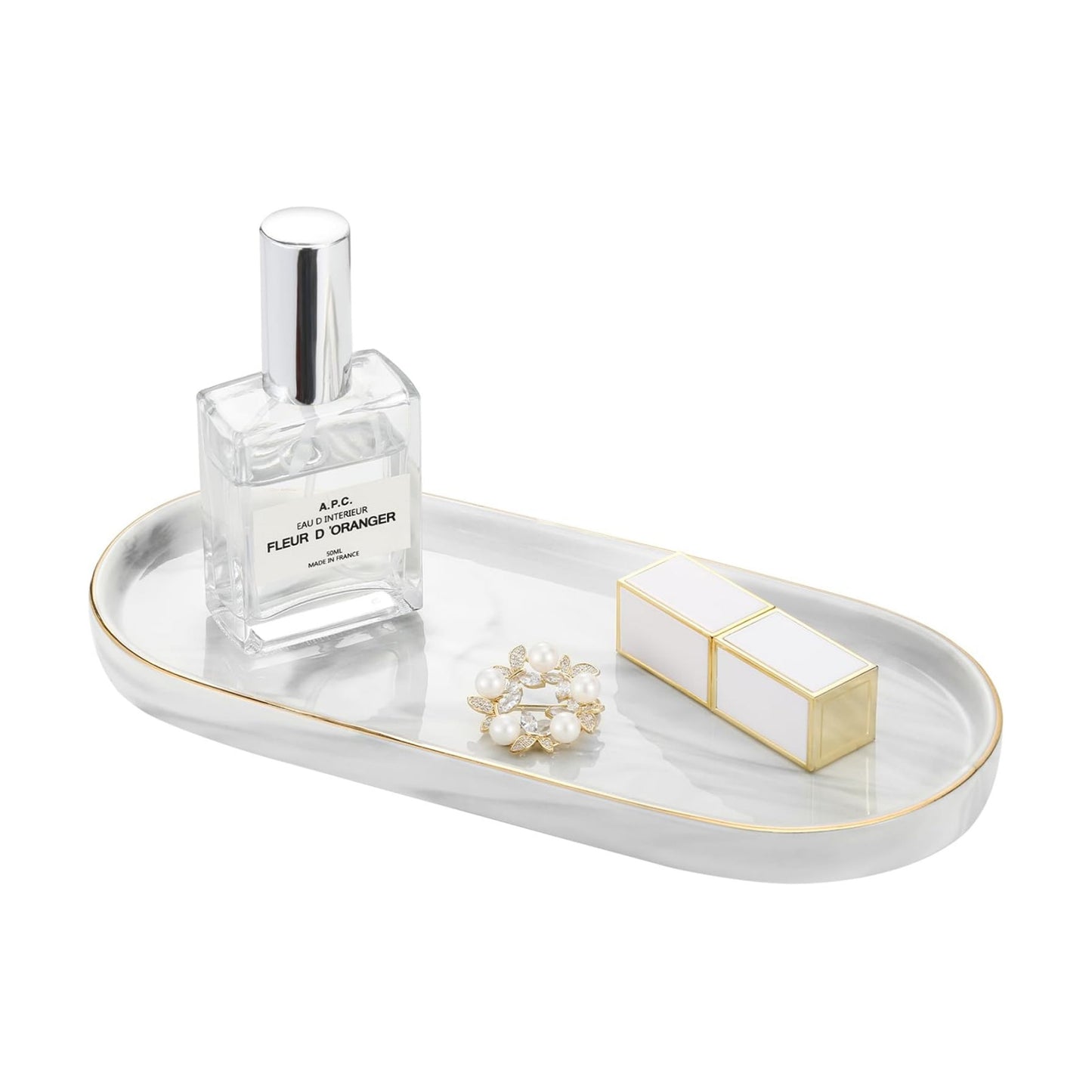 Bathroom Vanity Tray / Marble White+gold / Small