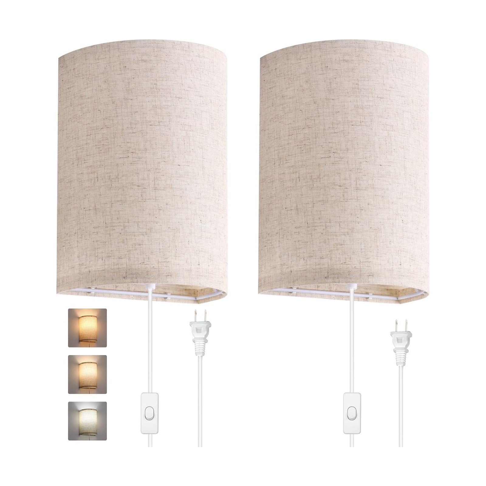 AVV Wall Sconces Set of Two, Wall Lamp Plug in with On/Off Switch, 2700K 4000K 5000K Selectable, Wall Lights for