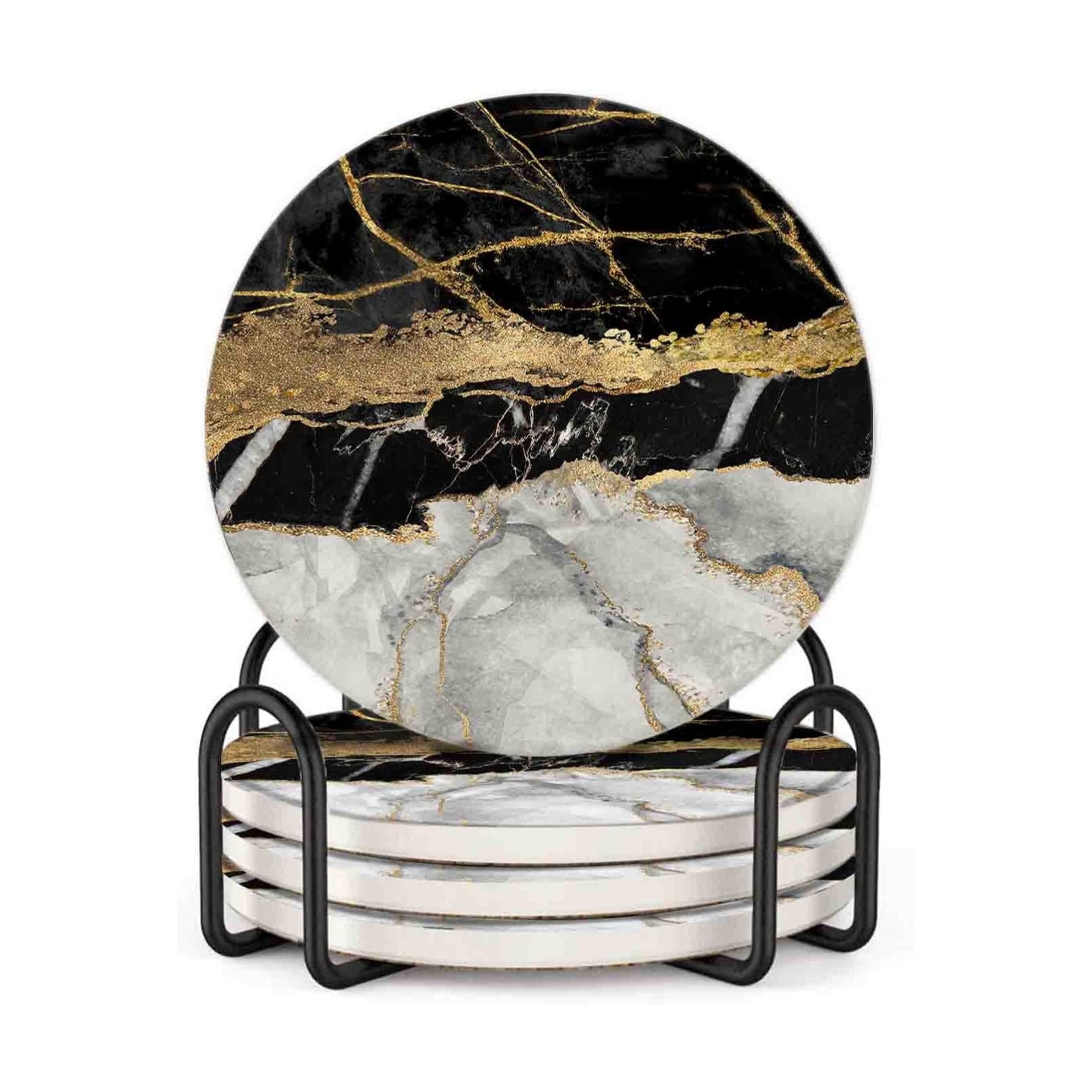 Holder / Ceramic Absorbent Coaster Sets of 4 / Black