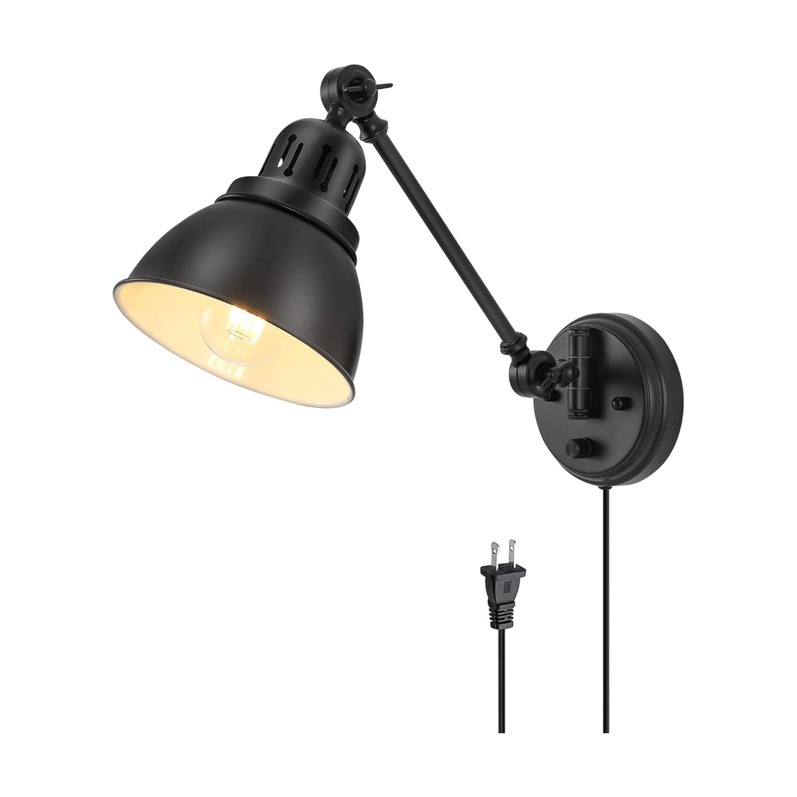 GOODATE Plug in Wall Sconces, Wall Sconce Lighting with Dimmable On Off Switch, Swing Arm Wall Lamp, Black Metal