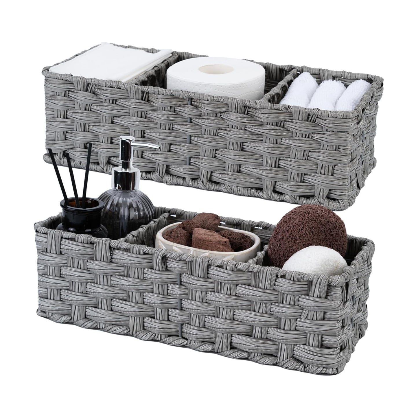 Wicker Baskets for Storage / Gray / Divided / Set of 2