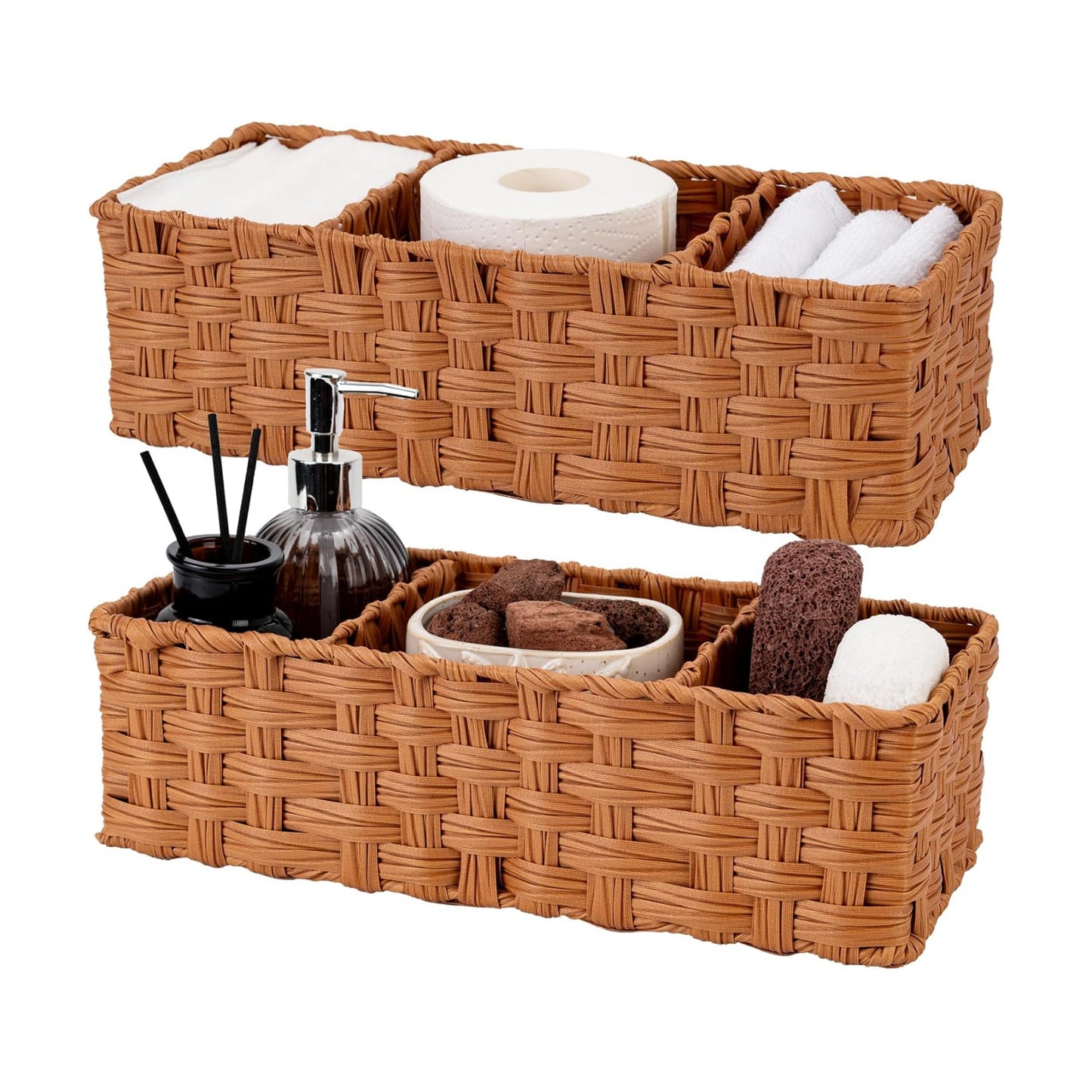 Bathroom Toilet Organizer / Caramel / Divided / Set of 2