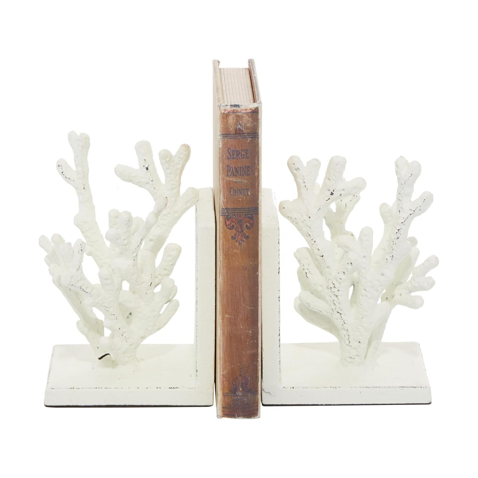 Metal Coral Decorative Bookends Non Skid Bookends / White / SMALL SIZE / 7 Inch / Set of 2