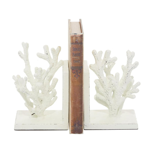 Metal Coral Decorative Bookends Non Skid Bookends / White / SMALL SIZE / 7 Inch / Set of 2