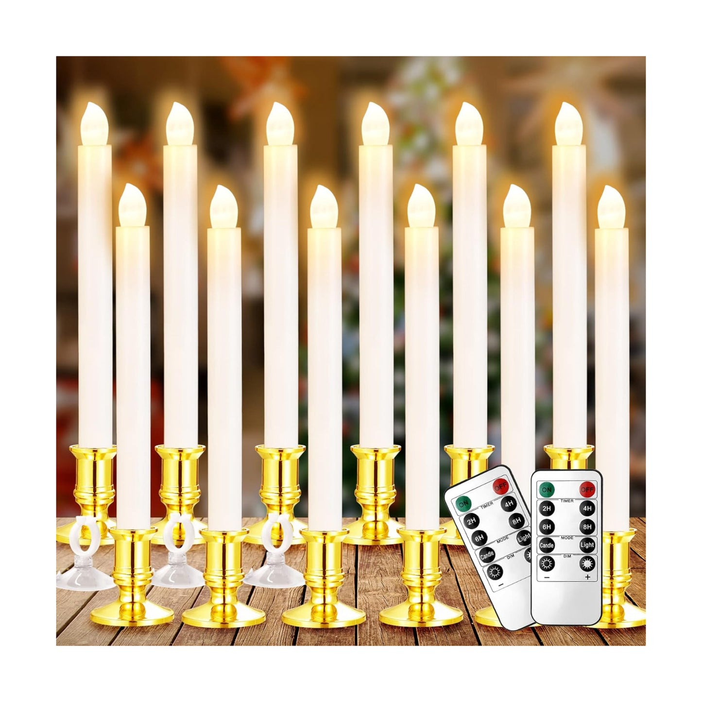 YAUNGEL Christmas Window Candles, 12 Pack Battery Operated Flameless Taper Candles for Windows with Timer Remote