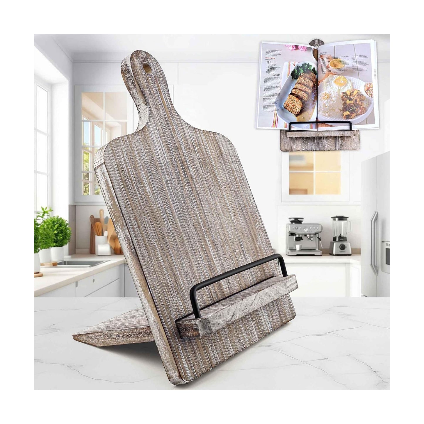 Wood Cookbook Stand Holder: Kitchen Adjustable Cookbook Holder Recipe Stand | for Counter Gray