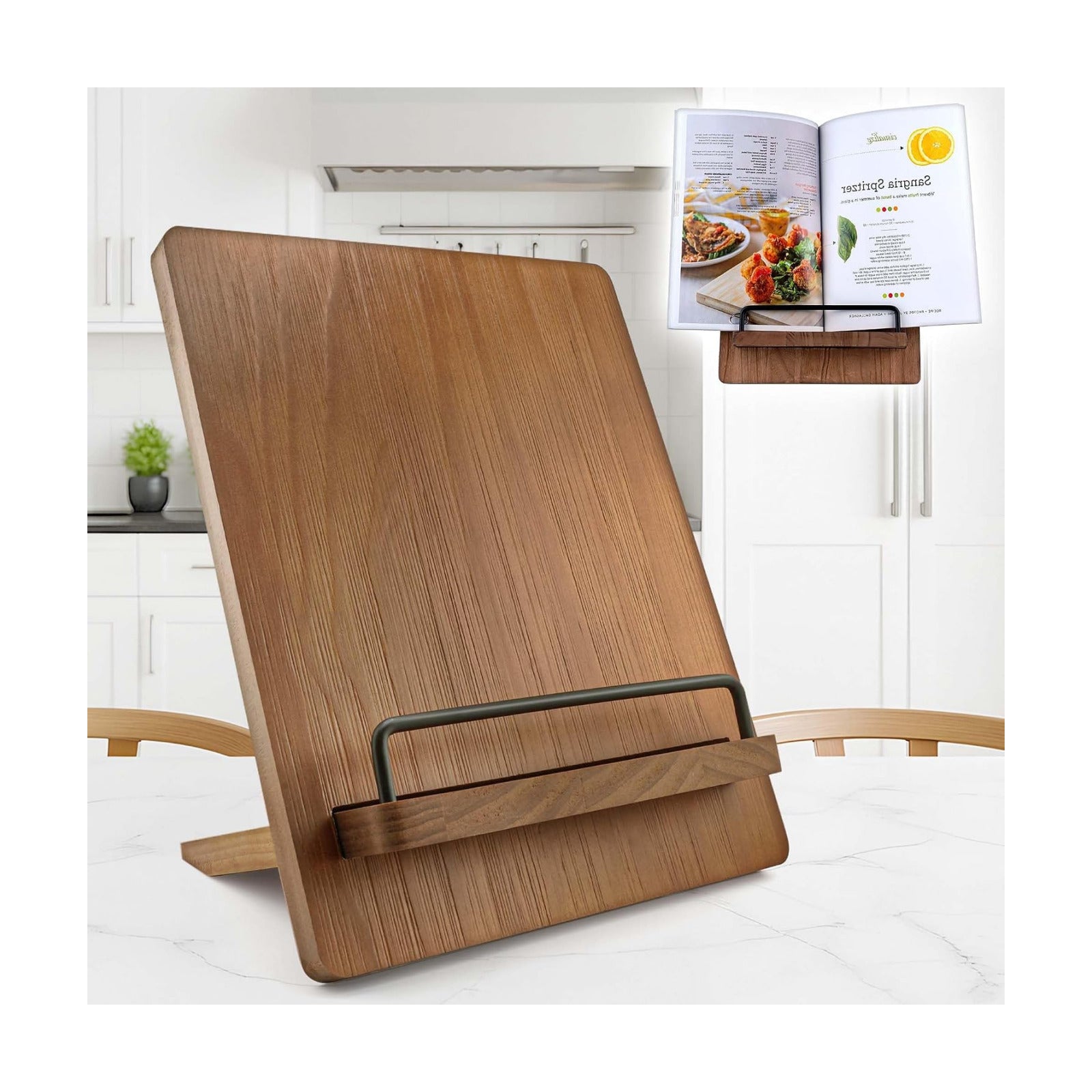 Wood Cookbook Stand Holder: Kitchen Adjustable Cookbook Holder Recipe Stand | for Counter Brown