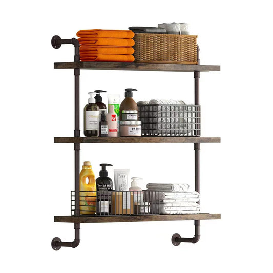 3 Tier Industrial Pipe Shelf Rustic Wood Floating Shelves / 1set / 24inch