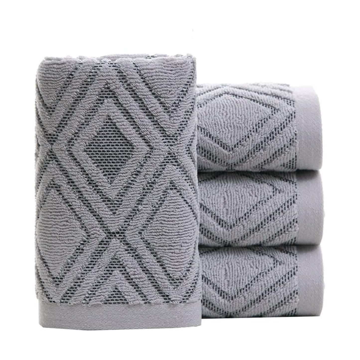 Hand Towels Set of 4 Diamond Pattern 100% Cotton Absorbent Soft Decorative Towel for Bathroom (Gray)