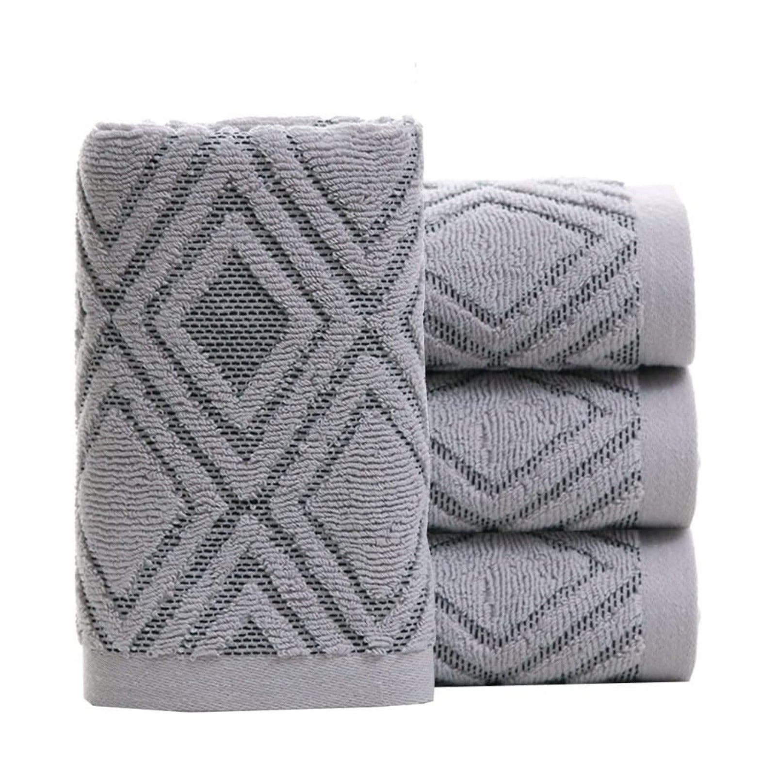 Hand Towels Set of 4 Diamond Pattern 100% Cotton Absorbent Soft Decorative Towel for Bathroom (Gray)