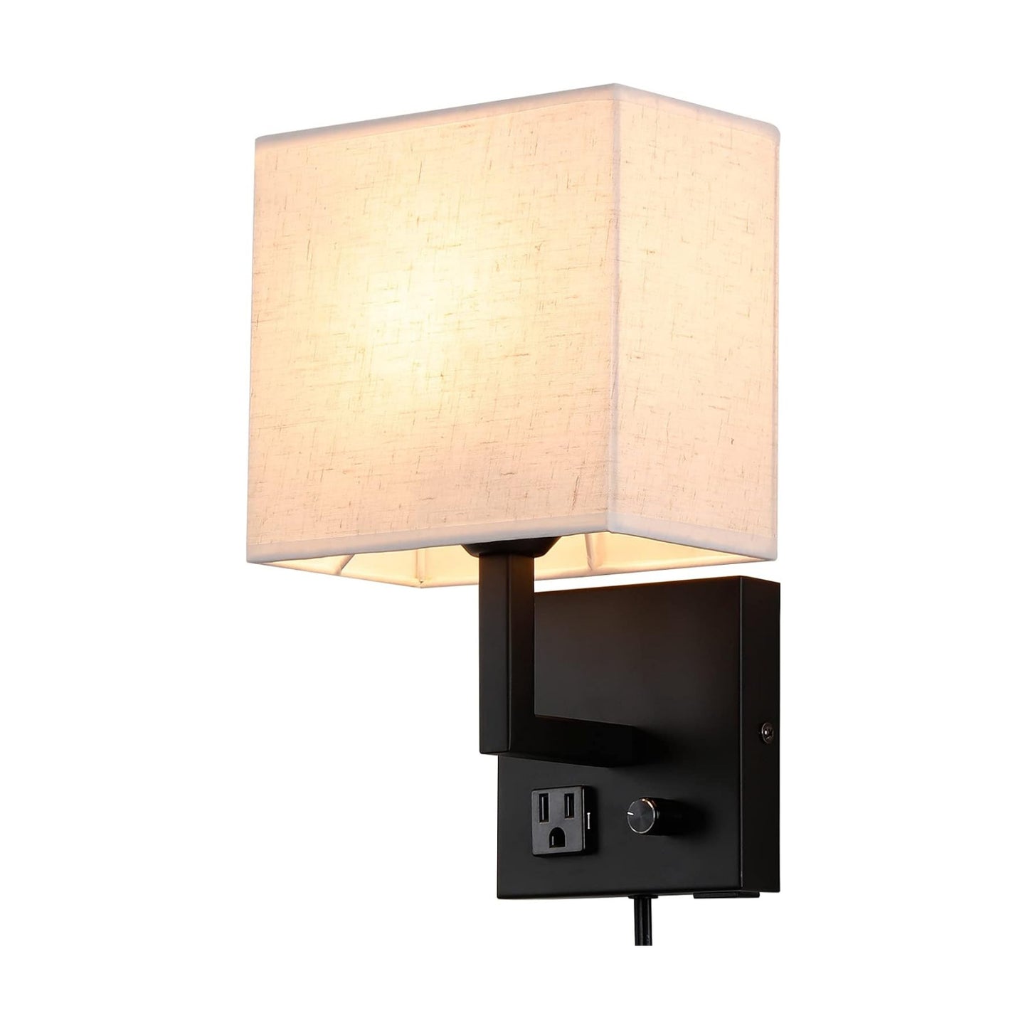 Plug in Wall Sconce, Bedside Wall lamp with Plug and dimmable Switch, with USB Charging Port and Socket, Suitable for