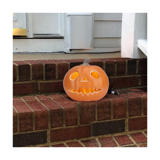 10" Jack-o'-Lantern - Halloween Light Up Pumpkin Lantern with ETL Certified Cord and 2 Safety Fuse - Indoor Outdoor JackoLantern Decoration for Halloween Party Home Décor - Round Lightened Pumpkin