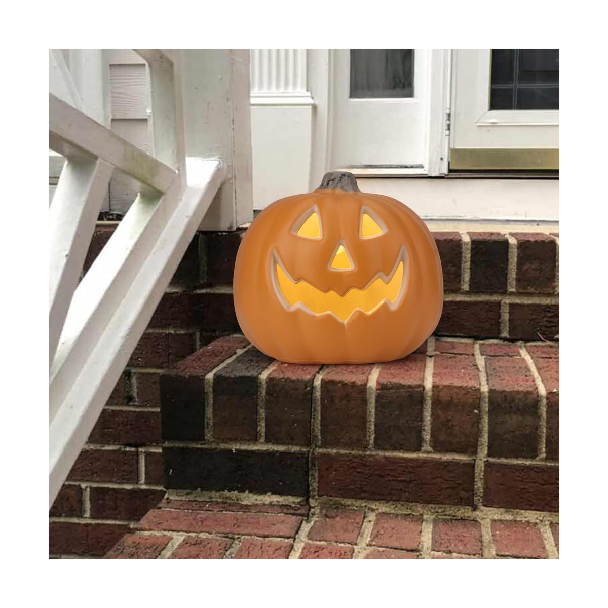 9" Jack-o'-Lantern - Halloween Light Up Pumpkin Lantern with ETL Certified Cord and 2 Safety Fuse - Indoor Outdoor JackoLantern Decoration for Halloween Party Home Décor - Round Lightened Pumpkin