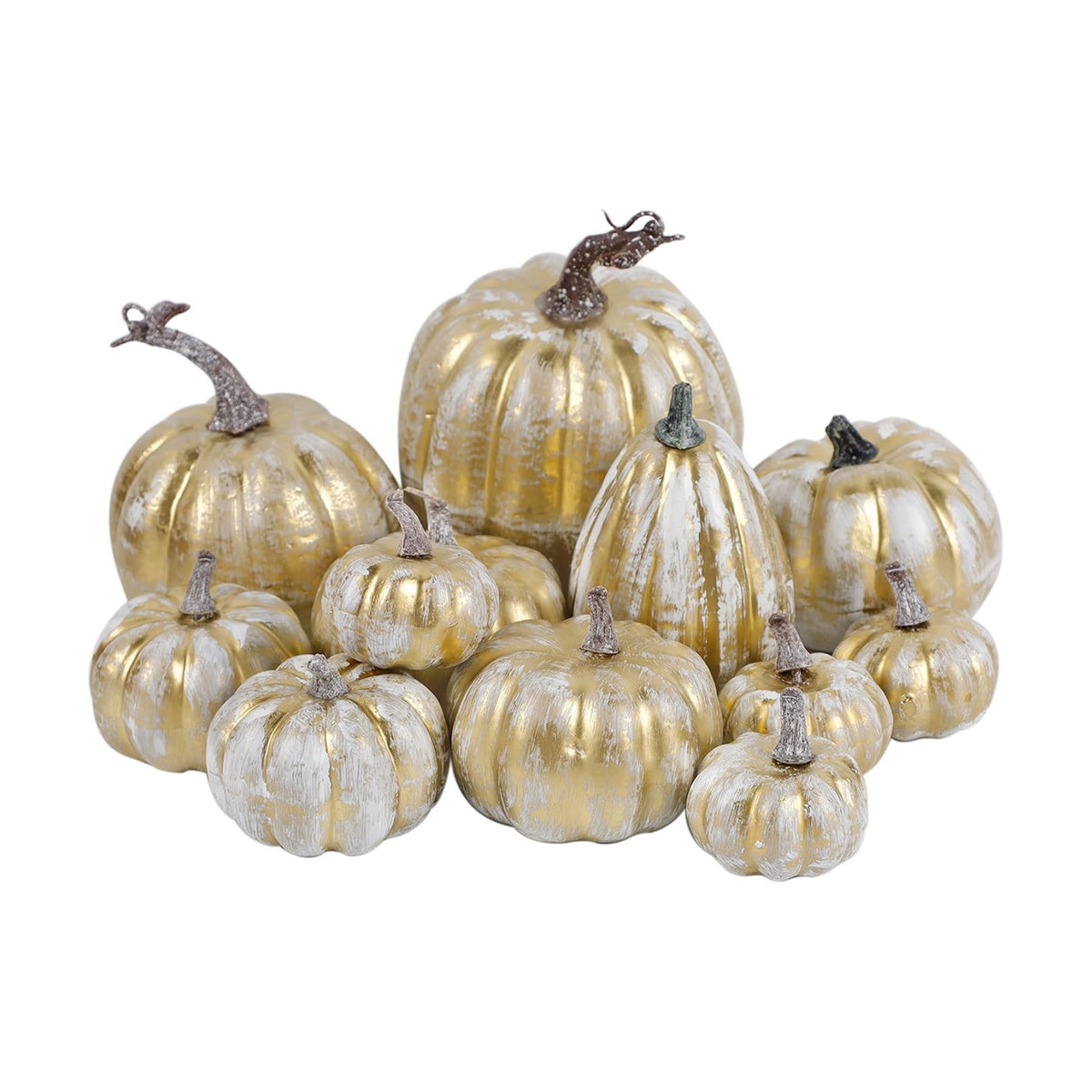 winemana 12 Pcs Pumpkin Fall Decorations, Golden Artificial Pumpkins
