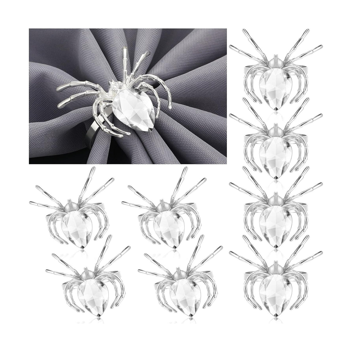 Patelai 8 Piece Halloween Metal Spider Napkin Rings for Dinner,Silver