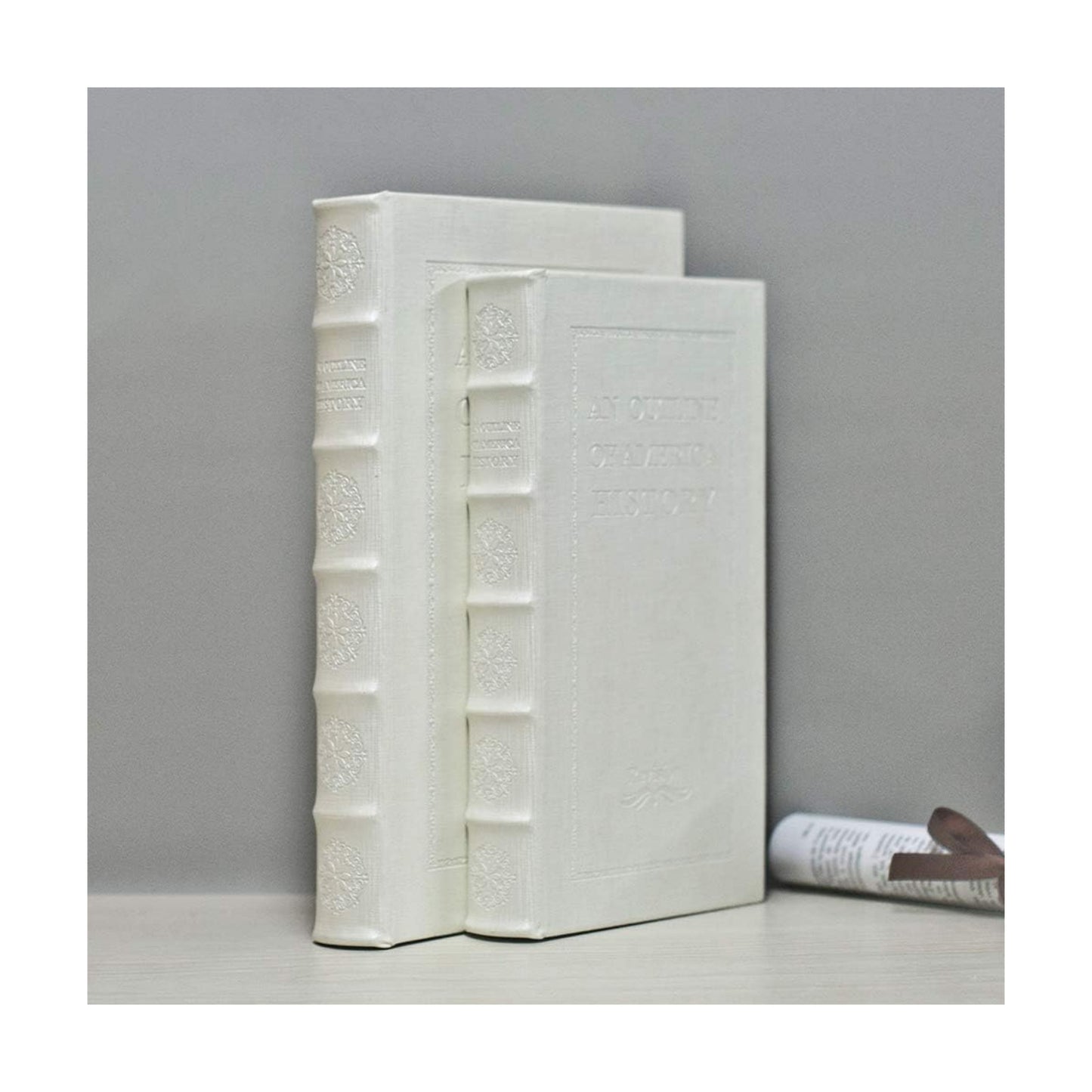 Faux Leather Book Boxes for Decoration Display Coffee Table and Shelf Décor / C105 L+S / White
