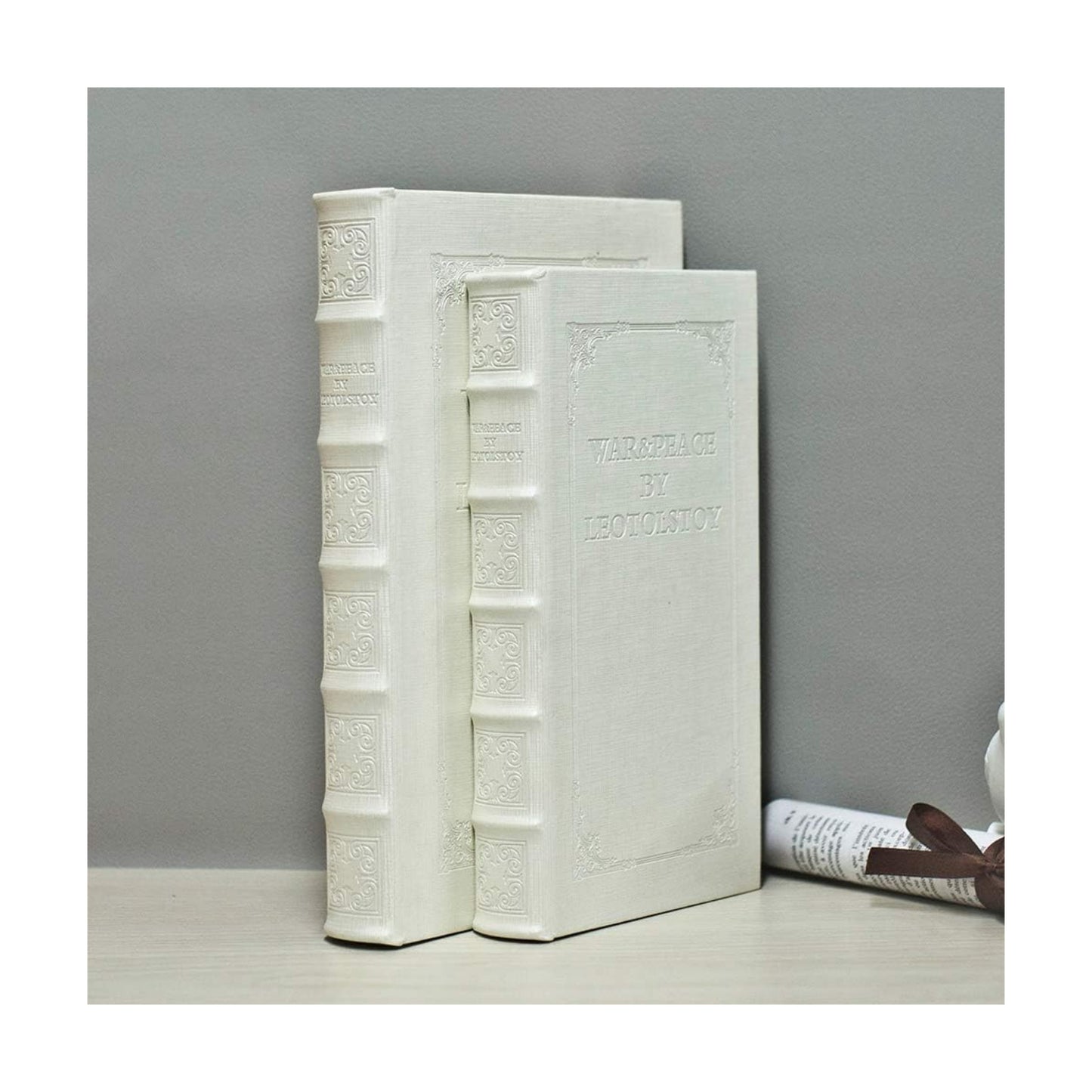 Faux Leather Book Boxes for Decoration Display Coffee Table and Shelf Décor / 104 L+S / White