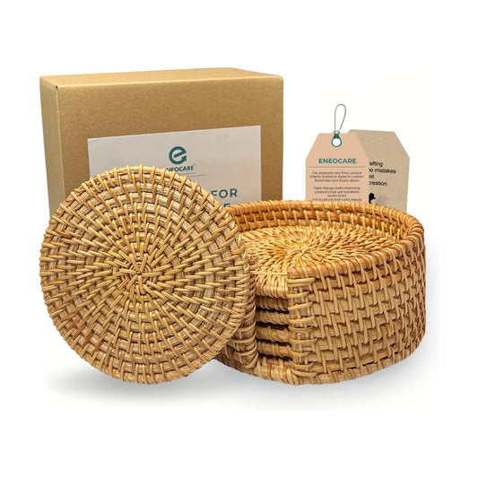 Holder / Wicker Boho Woven Coasters / Natural / Set of 6