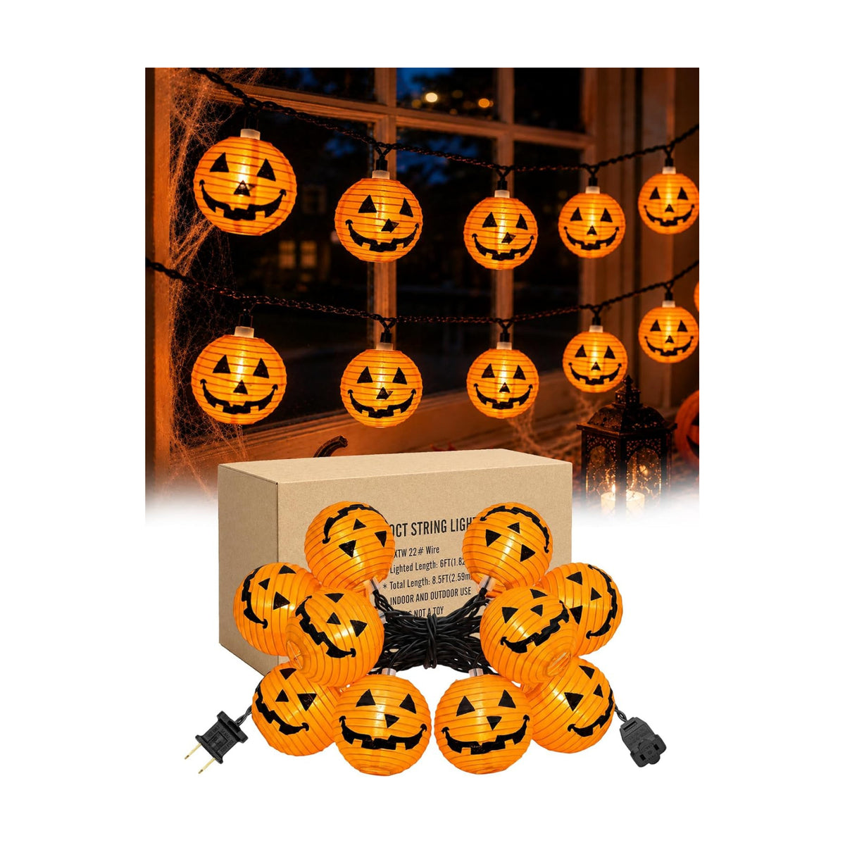 8.5FT Halloween Pumpkin Lantern String Lights Plug-in 10 LED Decor