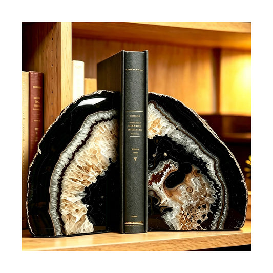 Agate Bookends Black Geode Book Ends Heavy Duty Bookend Holder Decorative / Natural Black / 2-3LBS