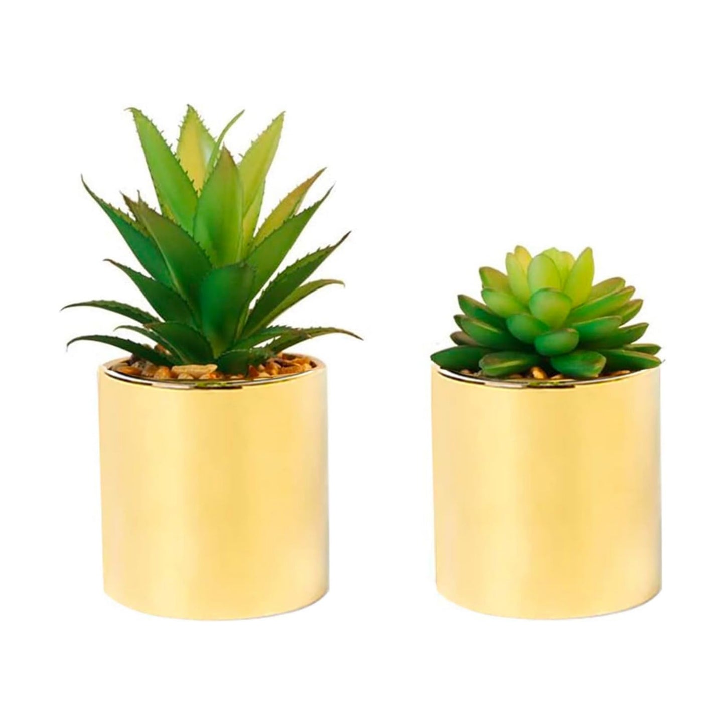 Faux Succulent Artificial Plants 7'' & 5'' in Pots Home Decoration Pots / Gold / Set of 2