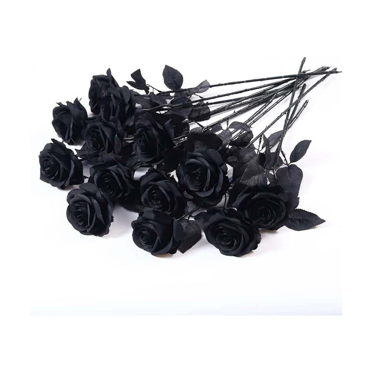 Laelfe Halloween Black Roses Artificial Flowers, 12 PCS Fake Silk Flower Long Stem Artificial Rose for Home Wedding Party Decorations(Black Halloween)