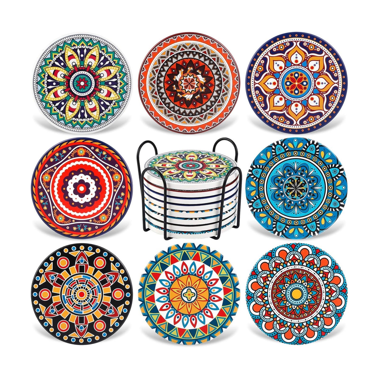 Absorbent Stone Coasters for Wooden Table / Mandala / Set of 8