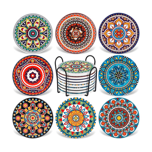 Absorbent Stone Coasters for Wooden Table / Mandala / Set of 8