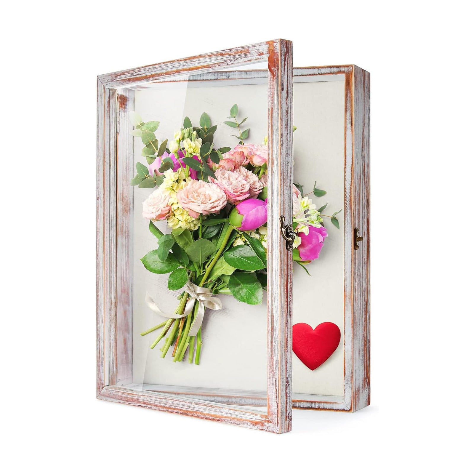 TJ.MOREE Shadow Box 13x16 Memory Display Case Wood Picture Frame White Pink | Fits 12x15.6 Inserts with Linen Back