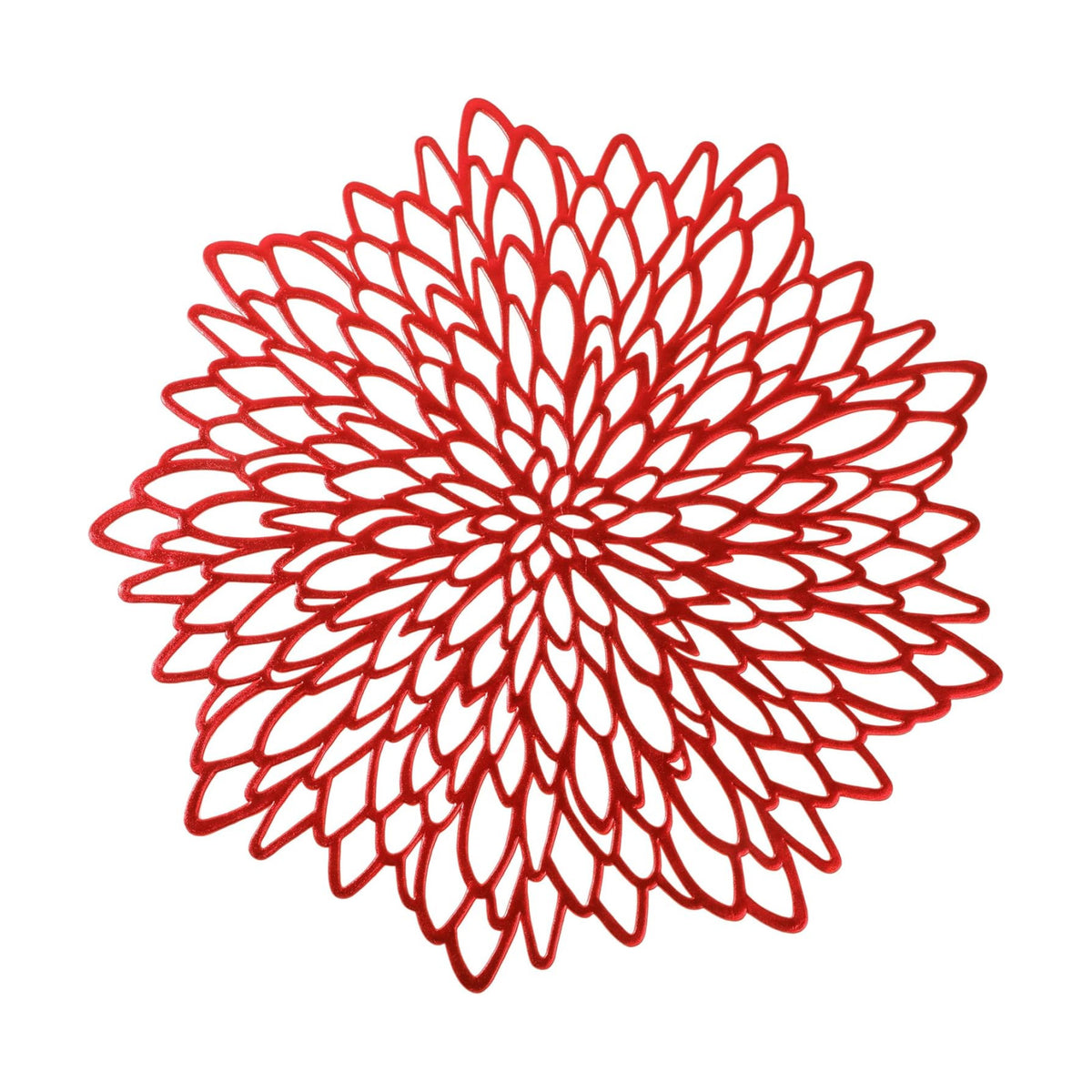 Snowkingdom 12 Pack Red Placemats Metallic Shiny Pressed Vinyl Dining Mats Round Leaf Floral Table Decoration for Halloween Mother's Day Christmas Valentine's Day Weddings Holiday Celebrations