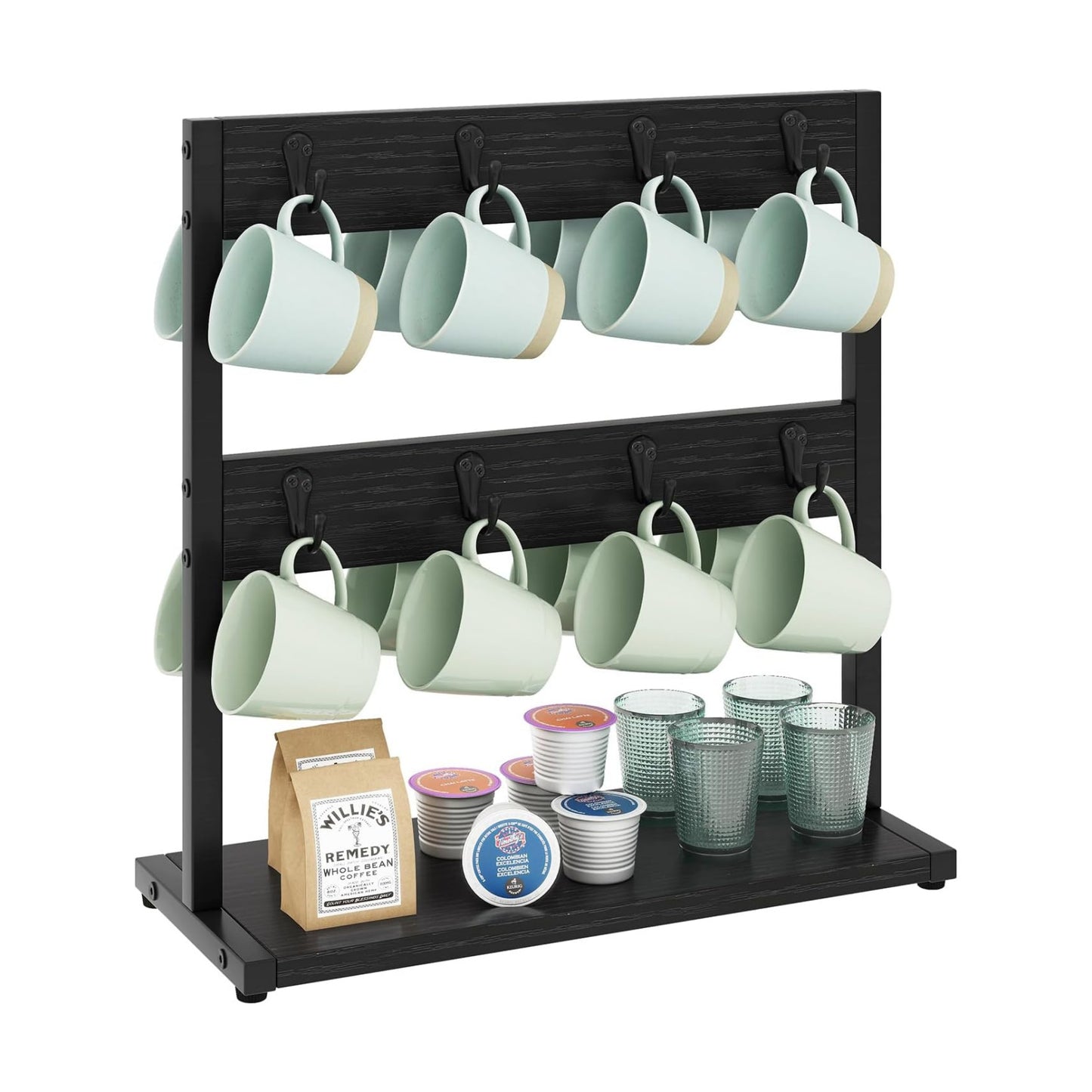IBUYKE Coffee Mug Holder for Countertop,16 Hook Mug Tree,Black TBJ001B | Coffee Cup Holder Mug Display Organizer Mug