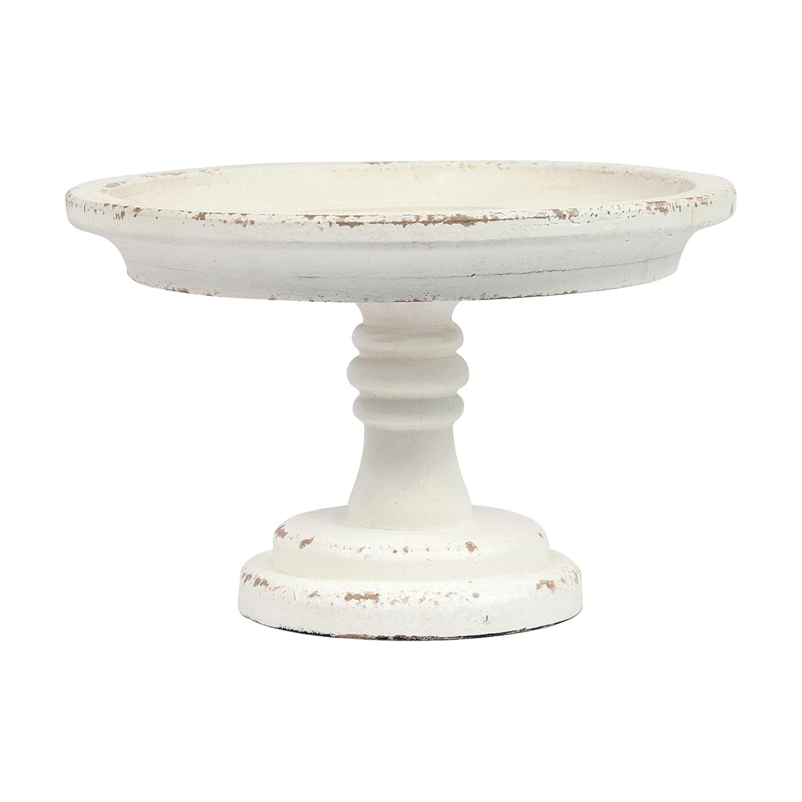 Rustic Wood Pedestal Tray Stand / White / 8.3 x 8.3 x 6.3