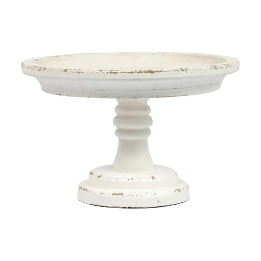 Rustic Wood Pedestal Tray Stand / White / 8.3 x 8.3 x 6.3
